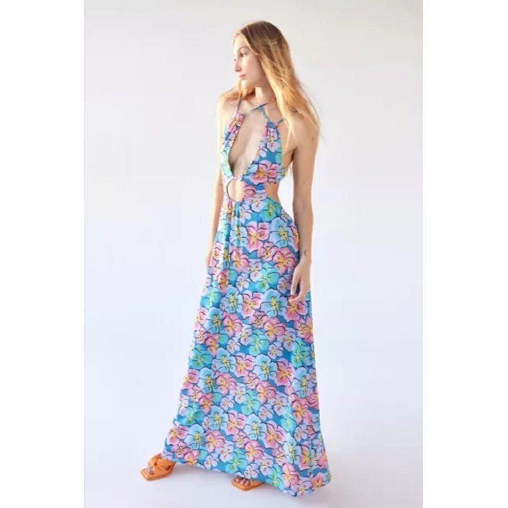 For Love & Lemons Yasmin Open-Back Floral Maxi Dress Size XS NWT Strappy Lined
